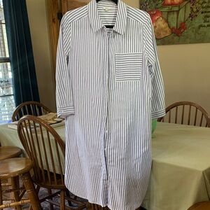 JODIFL Blue & White Vertical Stripe Button-Down Shirt Dress